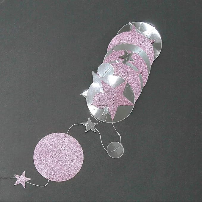 Decor365 Silver Pink Star Garland Decorations Twinkle Little Star Birthday Baby Shower Graduation Party Decor Banner Moon Stars Starry Night Galaxy Planet Celestial Theme Backdrop