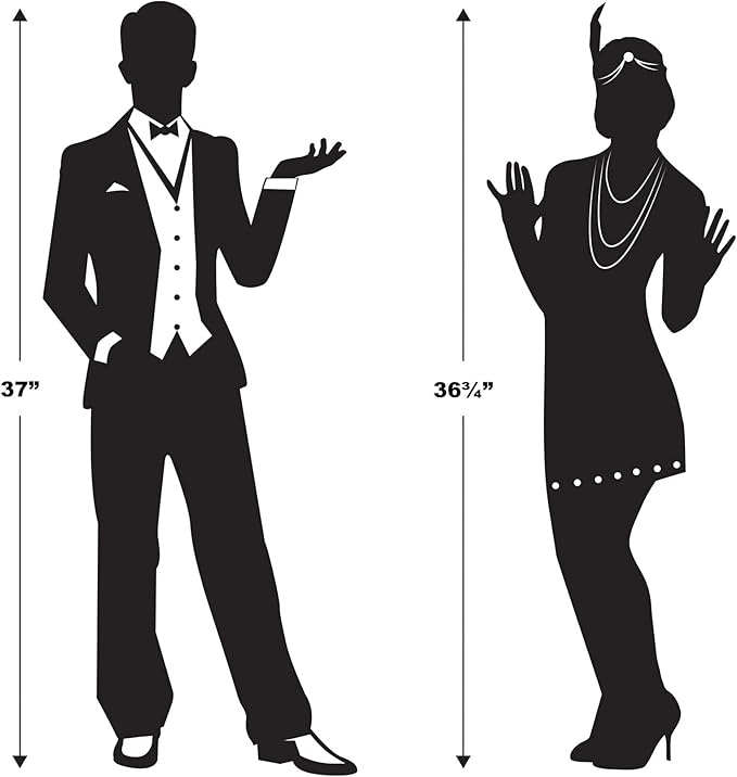 Beistle 6-Piece Roaring 20's Cutouts, Great Gatsby Party Decorations, 20's Theme Décor, Swing Dancer Speakeasy Party Supplies, 37"