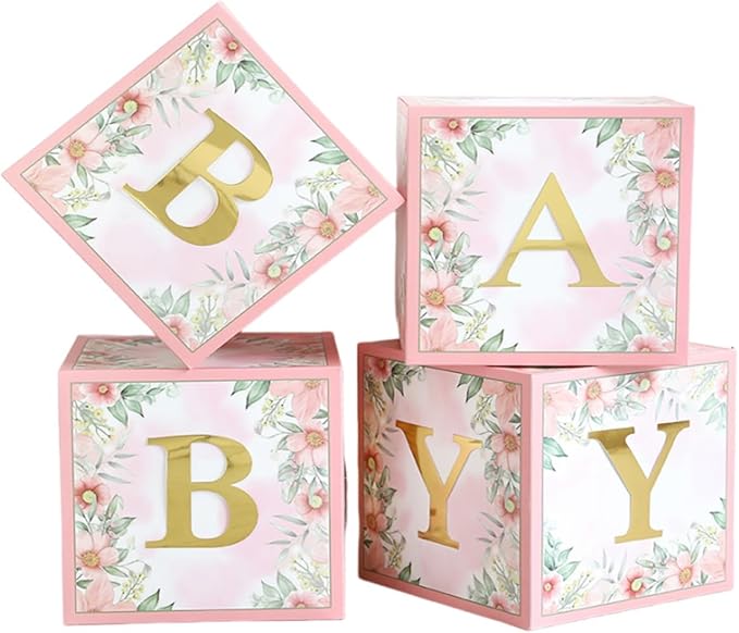 Wildflower Party Decorations Floral Baby Balloon Blocks Boxes with Letters for Girls Baby Shower Birthday Bridal Shower Baby in Bloom Spring Party Decoration