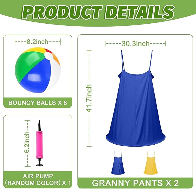Granny Pants Outdoor Game, Granny Pants Yard Game for Adults with Bouncy Balls and 1 Air Pump (Random Colors), Granny Pants Game Granny Skirt Outdoor Game for Family Reunion Team Game Party