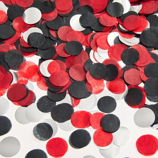 Silver Black and Red Tissue Paper Confetti Dots Table Decoration for Graduation Birthday Wedding Toss Halloween Retirement Party, 1 inch in Diameter, 100 grams