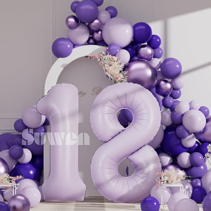SUWEN 40 Inch Light Purple Large 18 Balloon Number Big Foil Helium Lavender Number Balloons Huge Mylar 0-9 Giant Jumbo Happy 18th Birthday Party Anniversary Decorations