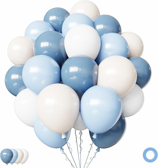 Dusty Blue Balloons, 65Pcs Light Blue Balloons 12Inch Baby Blue and White Balloons for Baby Shower Gender Reveal Birthday Wedding Thick & Durable