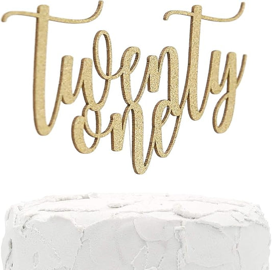 21st Birthday Cake Topper - twenty one - Double Sided Gold glitter - Premium quality Made in USA