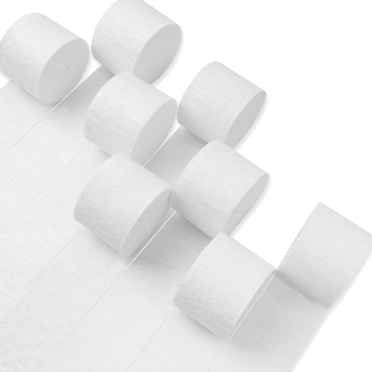 PartyWoo White Crepe Paper Streamers 8 Rolls 656 ft Pack of Metallic Pearl White Crepe Paper Rolls for Graduation Wedding Baby Shower Gender Reveal Birthday Party Decorations (1.8 Inch x 82 Ft/Rolls)