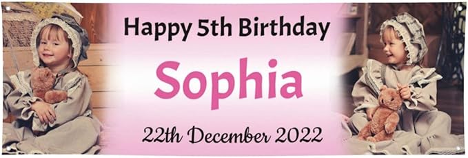 Happy Birthday Banner Personalized Name Photo Age Custom Birthday Banners and Signs Customize for Birthday Party Decoration 6'x2'
