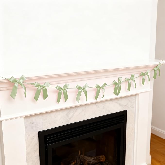 2pcs Sage Green Bow Garland Banner - 8.3 Feet Coquette Ribbon Bow Decorations for Baby Shower, Birthday Party, Bridal Shower Decor (Sage Green)