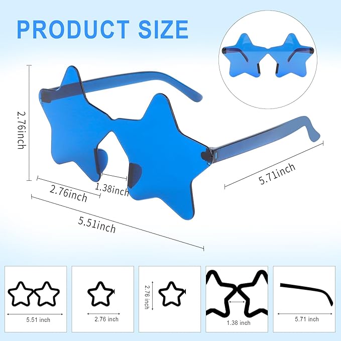Semato 12 Pcs Star Sunglasses Bulk Rimless Red White and Blue Star Glasses Party Favors