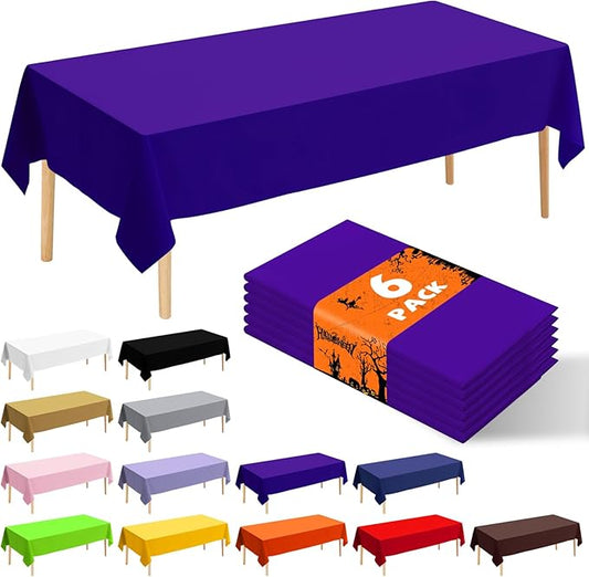 6 Pack Premium Disposable Plastic Tablecloth 54" x 108" Party Table Cloths Disposable for 6 to 8 Foot Tables Indoor or Outdoor Birthdays Weddings Christmas Anniversary Buffet Table (Dark purple)
