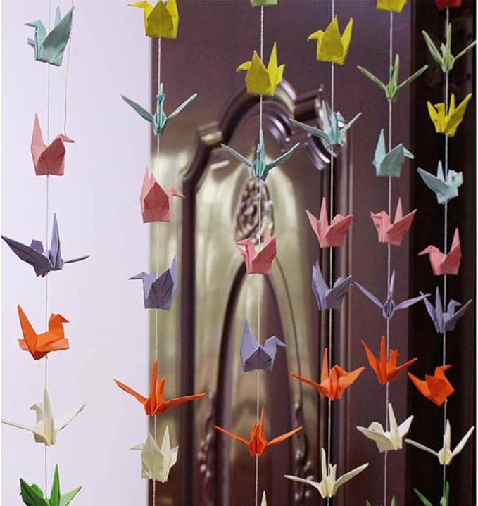 Colorful Paper Crane Hanging Garlands (3stringsX 5.2ft), Origami Birds Streamers for Bridal Shower, Baby Shower Birthday Party Supplies