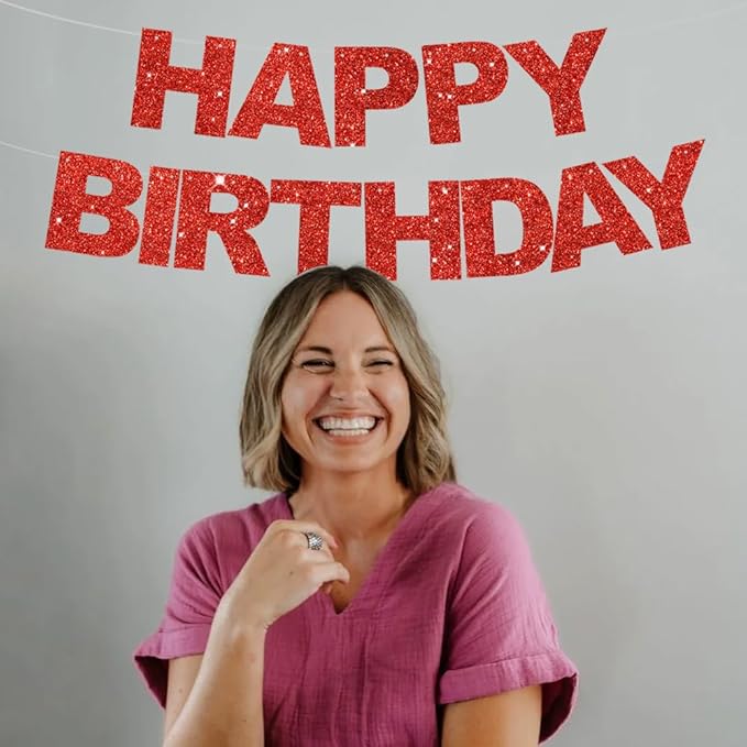 BEISHIDA Happy Birthday Banner - Pre-Strung No DIY Birthday Decorations - Happy Birthday Sign - Birthday Banner for Women, Kids - Backdrop Red