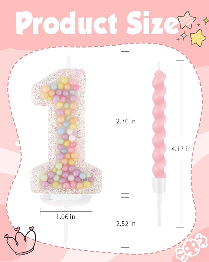 Birthday Candles for Cake, Pink Number Candles, Cake Candles with Greeting Card for Birthday Party Wedding Anniversary Celebrations（1 Candle,White Number Macaron）
