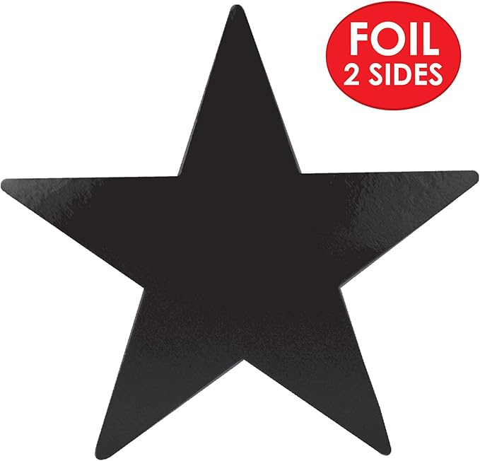 Beistle 36-Pack Foil Black Star Cutouts, Awards Night Party Decorations for Celebrations & Events, Starry Theme Decor for Wall & Table, 9”
