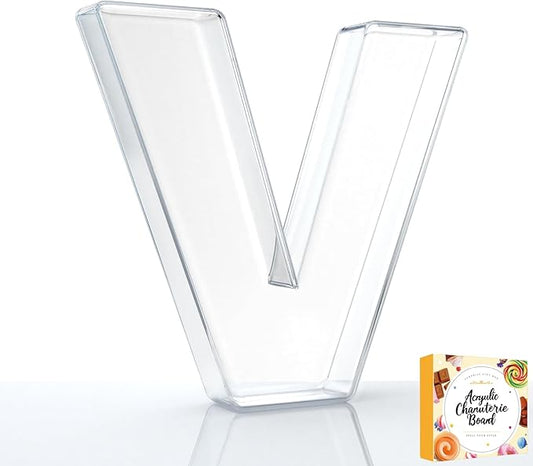 10" Acrylic Charcuterie Letters Fillable Tray, Reusable Alphabet Number Shaped Serving Plates for Charcuterie Board, Display Fruit, Candy, Cake, Party Decor, Birthday, Anniversary（V）