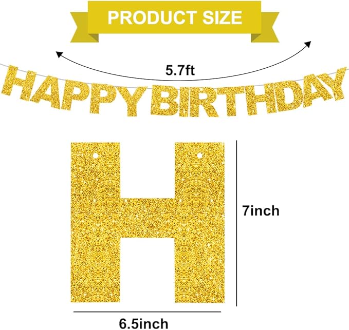 BEISHIDA Happy Birthday Banner - Pre-Strung No DIY Birthday Decorations - Happy Birthday Sign - Birthday Banner for Women, Kids - Backdrop Gold