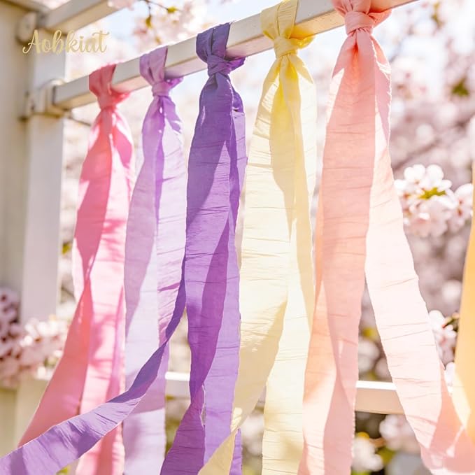 AOBKIAT Purple Pink Streamers Party Decorations,5 Rolls Colorful Crepe Paper Streamers for Birthday Baby Shower Wedding Princess Butterfly Fairy Theme Party,DIY Tassel,1.8 Inch x 82 Ft/Roll