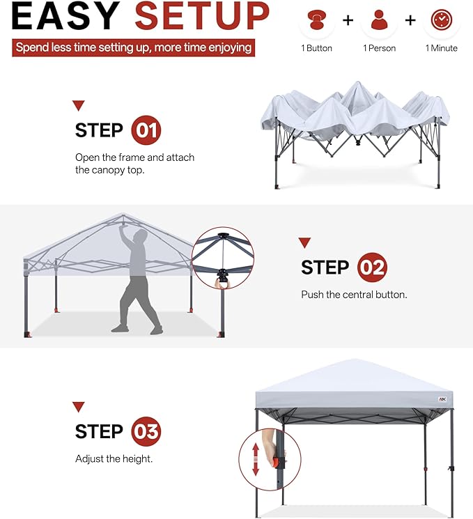 ABCCANOPY 8x8 Pop Up Canopy Tent, Easy Setup Instant Shelter with Wheeled Bag, Heavy Duty Outdoor Canopy for Beach, Market, Backyard, UV Protection, Outdoor Weather Protection (White, 8x8)
