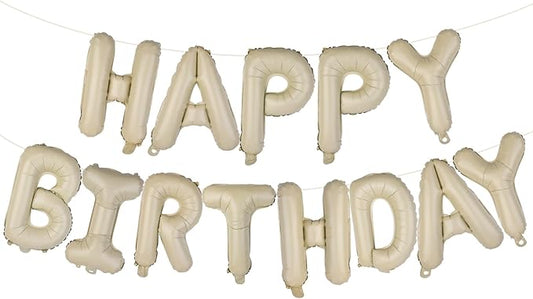 Beige Happy Birthday Balloons Banner 16 Inch Mylar Foil Letters