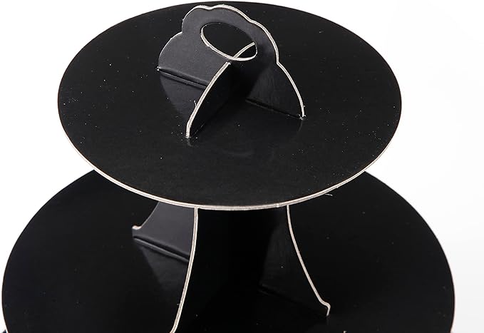 YLDW Cupcake Stand 2Pcs, 3-Tier Cupcake Stand Display, Cardboard Cup Cake Tower Stand, Disposable Dessert Stand for Birthday Tea Party Baby Shower Treat Decorations, Black