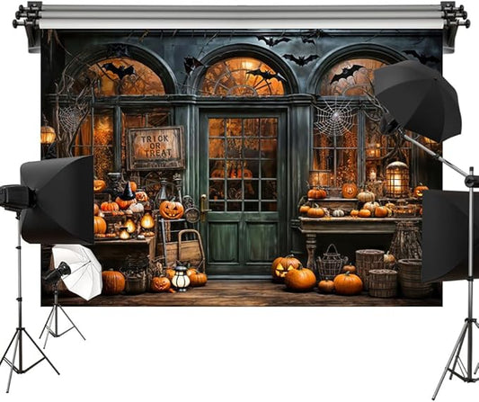 Kate 10x10ft/3x3m Halloween Backdrop Trick or Treat Pumpkin Lantern Bat Interior Decoration Digital Printed Cloth Background Photo Studio Props