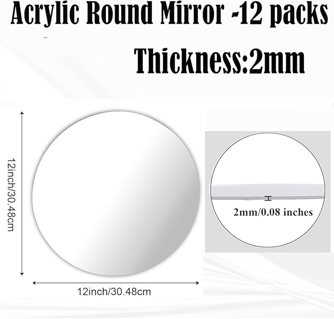 12 Pack 12" Round Mirror Centerpieces for Tables Decorations, Circle Mirror Tray Candle Plate Centerpiece Table for Birthday Wedding Party Decorations Craft Decor