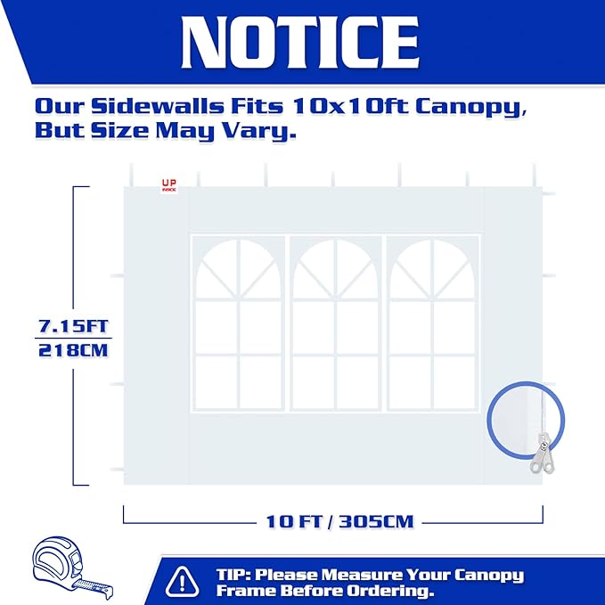 Fanpat Church Window 10x10ft Canopy Sidewalls for Pop Up Canopy, Waterproof UV Protection Fabric, Suitable for Outdoor Party, Picnics & Camping, White(2pcs Sidewalls Only, NOT Included Frame and Top)
