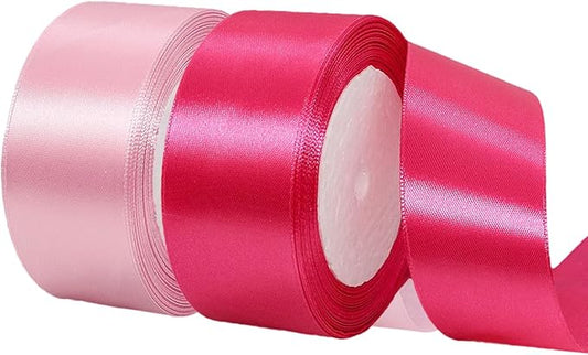2 Rolls Pink Hot Pink Ribbon, 1-1/2 Inch x 50 Yards Satin Pink Fabric Ribbon for Flower Bouquets, Gift Wrapping, DIY Crafts, Birthday Cakes, Holiday, Wedding Party and Mother’s Day Decorations