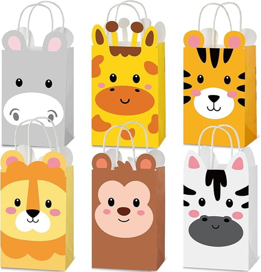 12 PCS Jungle Animals Party Favor Bags Zoo Animal Theme Party Gift Bag Jungle Safari Birthday Goodie Paper Bags with Handles for Kids Boys Girls Baby Shower Birthday Woodland Themed Parties Supplies