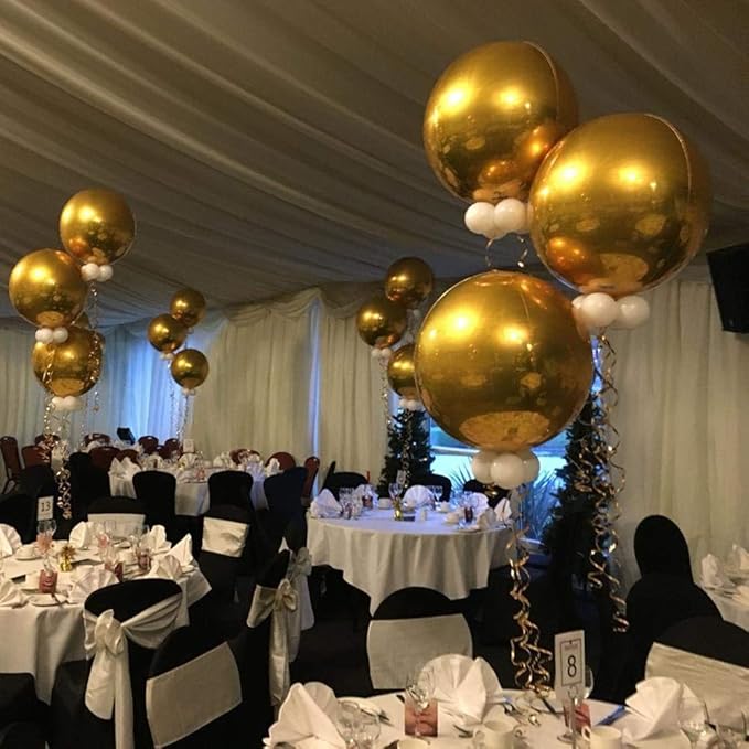 TONIFUL 16Pcs Large Gold 4D Giant Round Foil Balloon 4D Mirror Metallic Mylar Sephere Balloons for Christmas New Year Birthday Party Graduation Wedding Baby Shower Decoration Supplies(Mix Sizes)
