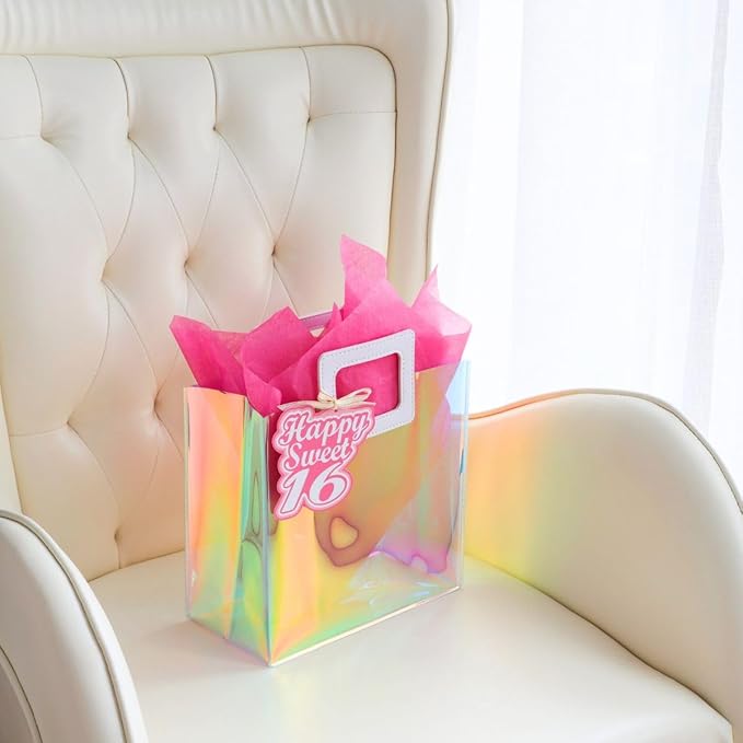 8.3'' Small Sweet 16 Birthday Gift Bag with Tissue Paper and Gift Tag for Girls 16th Birthday