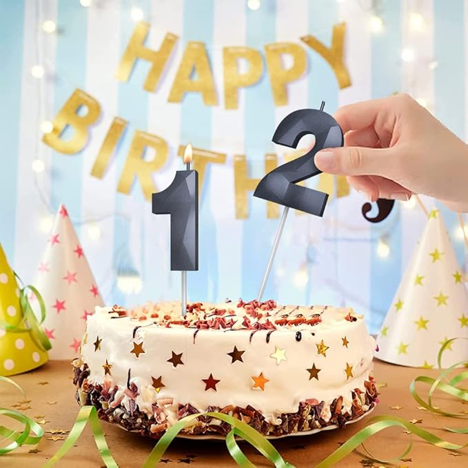 Number Birthday Candles(11 Candle Black) 3D Diamond Shape 11th Happy Birthday Cake Topper Decorations for Boy Men Birthday Wedding Anniversary Celebration Theme Party Supplies