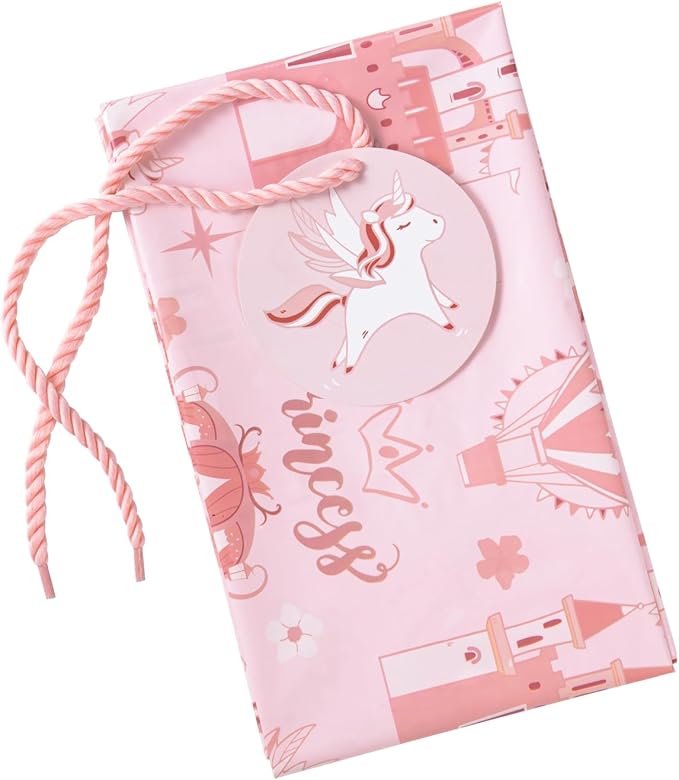 WRAPAHOLIC 56" Extra Large Princess Plastic Gift Bag - Princess Castle Design Pink Jumbo Bike Bag Gift Wrap for Kids Girls Birthday and Baby Girl Shower - 56" H x 36" W