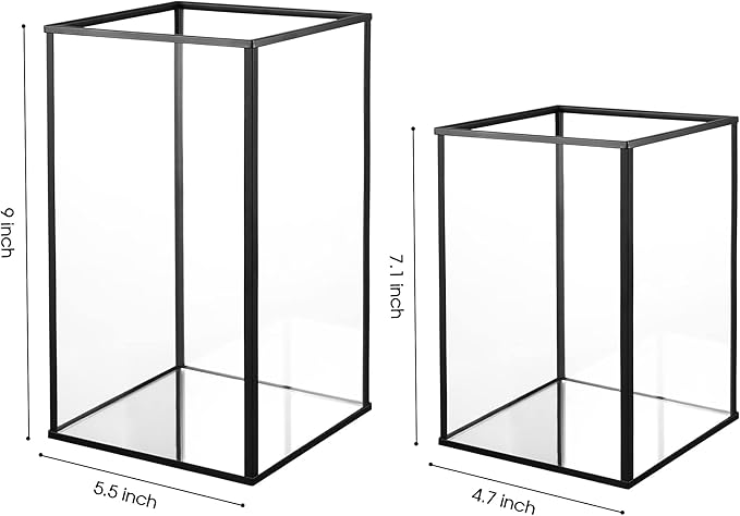 Phosphor Hurricane Camdle Holder Set of 2 Pieces, Black Glass Candle Holder for Wedding, Party, Holiday.