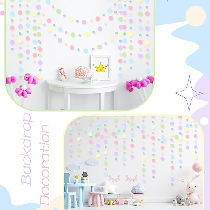 Outus 5 Pieces Colorful Circle Garland Banner Hanging Paper Dot Decorations for Classroom, Birthday Party, Baby Shower, Wedding Backdrop & Photo Booth Graduation Decor (Pastel)