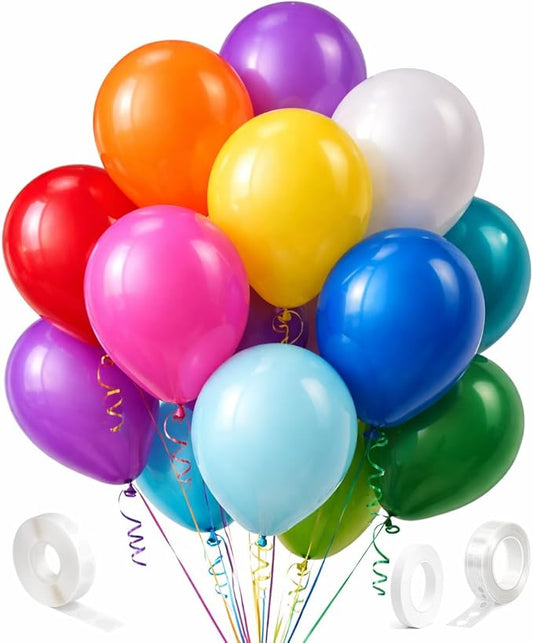 100 Pack Balloon Arch Kit – 12 Inch Assorted Rainbow Latex Balloons with Arch Strip, Glue Dots & Ribbon – Balloon Garland Decoration Set for Birthday, Baby Shower, Graduation & Party Decor