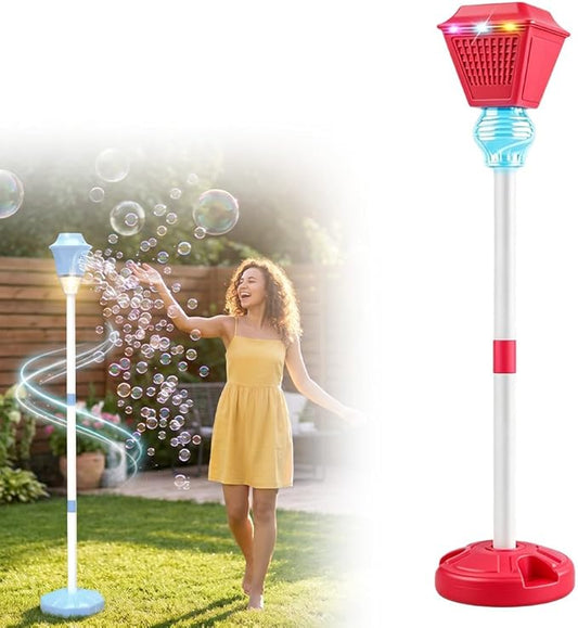 Automatic Bubble Machine, Standing Bubble Blower with Light & Music, 4 Height Adjustable Bubble Maker, Outdoor Bubble Machine for Party Birthday Wedding Garden (Red)