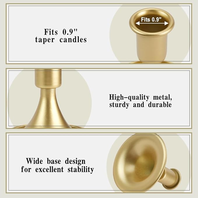 Candlestick Holders Set of 6, Gold Taper Candle Holders for Table Centerpiece, Vintage Candle Stick Decor for Dinner Wedding Party Christmas