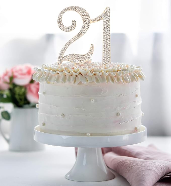 Bling Crystal Rhinestone 21 Birthday Cake Topper - Best Keepsake | 21st Party Decorations Gold