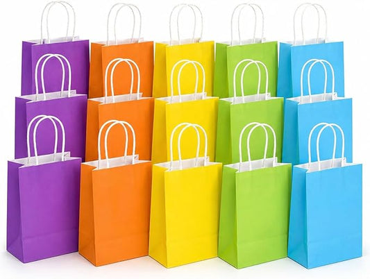MAQIHAN Gift Bags With Handles - 15 Pcs Gift Bag Bulk Paper Bag Goody Bags Kraft Paper Bags Party Favor Bags Small Bag for Gifts Craft Goodie Birthday Valentine Christmas