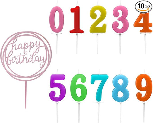 10-Piece Number Birthday Candles - Glitter Cake Toppers, Color Candles for Cake & Wedding Parties