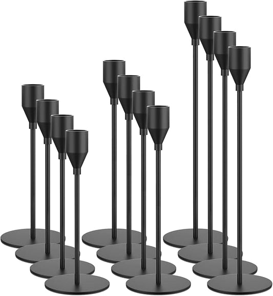NLBTW Black Taper Candle Holders Set of 12 Candlestick Holders Bulk, Metal Candle Stick Holder Decor for Wedding, Dinning, Christmas Party or Anniversary, Fits 3/4 Inch Thick Candle