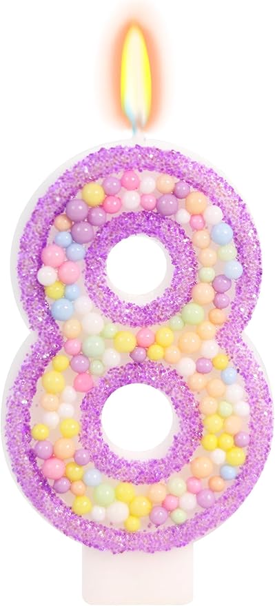 Birthday Candles - Number 8 Candle, Colorful Macaron Candles for Boys/Girls, Purple Party Decorations, Purple Cake Decorations