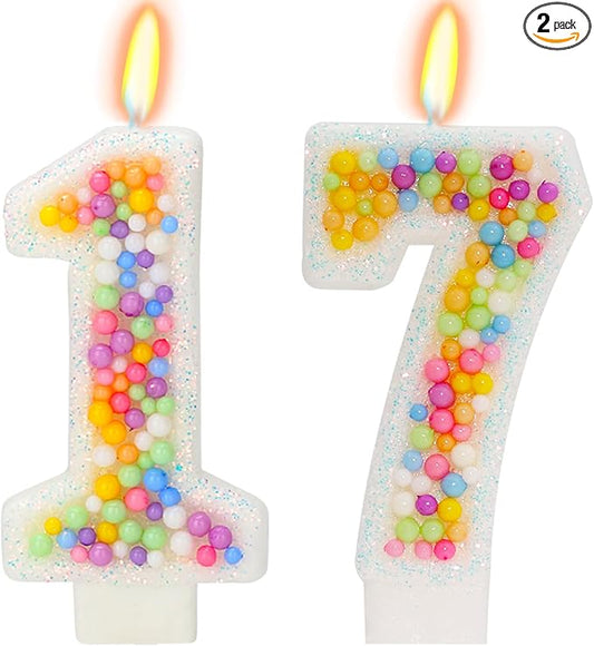 17th Birthday Candle for Cake, Colorful Macaron Numeral Candles for Boys/Girls, Theme Birthday Party Cake Decorations, Cake Topper for Birthday Party Supplies (Number 17)