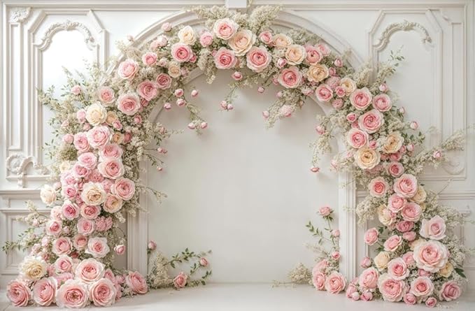 Kate 10×6.5ft (3×2m) White Plaster Line Wall Backdrop Photography Arched Flower Door Indoor Birthday Girl Party Party Wedding Maternal Portrait Background Photography Studio Props Photos Videos