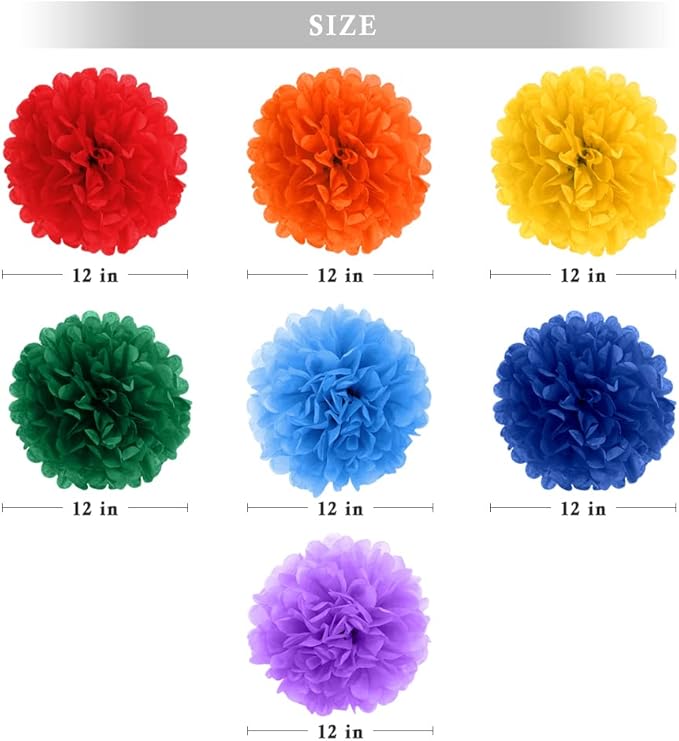 Binpeng Paper Pom Poms Hanging Paper Flower Ball Wedding Party Celebrations Decorations Outdoor Decoration Flowers Craft for Party Birthday Party (Paper FLOWER-12 INCH-7PCS)