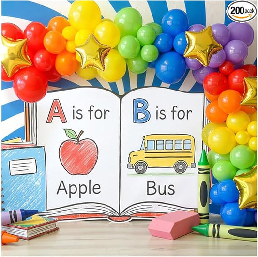 Kate 8x8ft Vibrant Alphabet Learning Backdrops for Photography Educational Balloon Arch School Supplies Scene for Kids Photo Background Photography