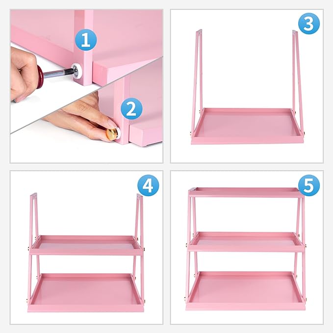 WWN Thickened metal 3 Tier Cupcake Stand with Pink Coating - Elegant Dessert Tower- Cookie Tray Rack- Tea Party Serving Platter- Easy Assembly Pink Cake Stand for Wedding Baby Shower