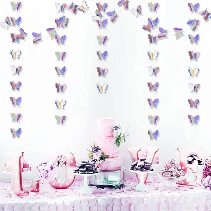 Butterfly Decorations, Butterfly Birthday Decorations for Wedding Baby Shower Birthday Party Decorations Iridescent Pack of 4
