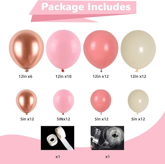 HILAVO Blush Pink Balloon Garland Kit Rose Gold Dusty Pink Sand White Balloons Arch Retro Light Pastel Pink Beige Nude Creme Balloon for Women Bridal Baby Shower Boho Wedding Birthday Party Decoration