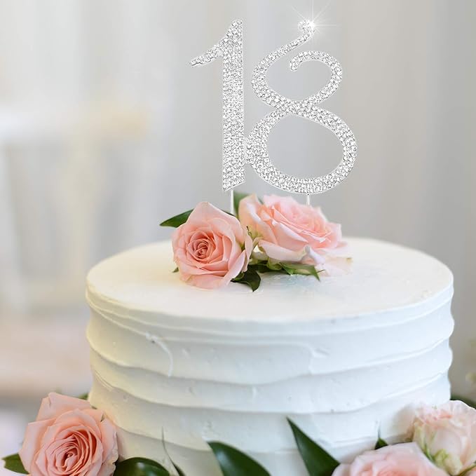 Bling Crystal Rhinestone 18 Birthday Cake Topper - Best Keepsake | 18th Party Decorations Silver